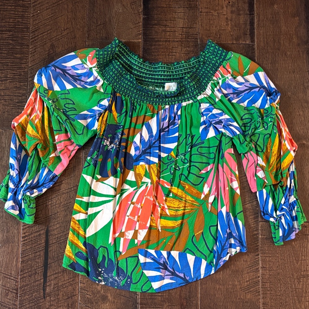 Off-Shoulder Floral Print Top - Green